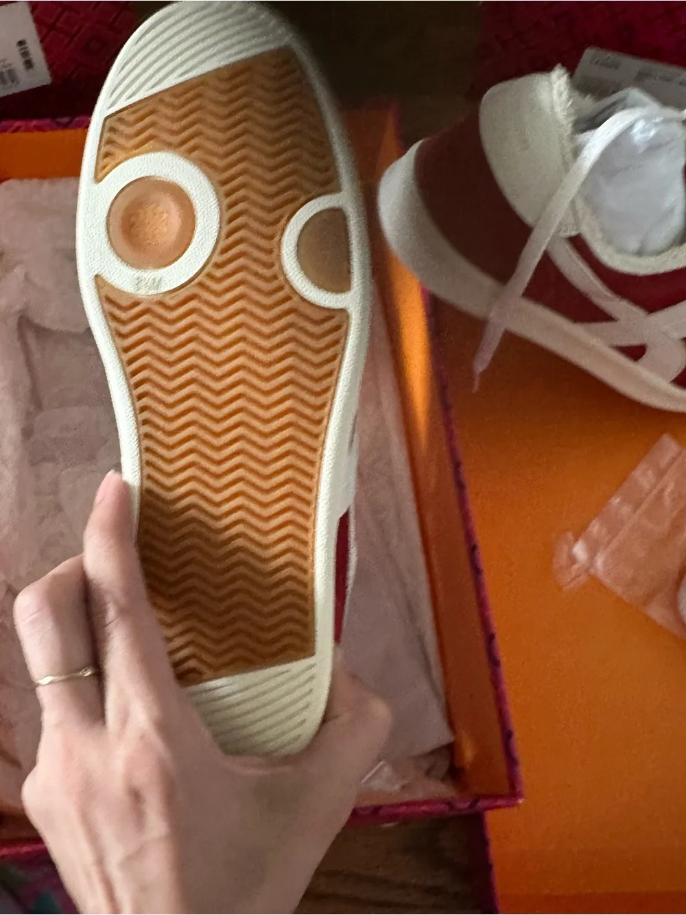 Tory Burch Red Suede Lace-Up Sneakers with White Trim